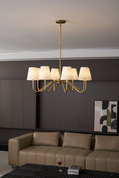 Welsley Chandelier | Brass with White Fabric Shade | 5 or 8 Lights