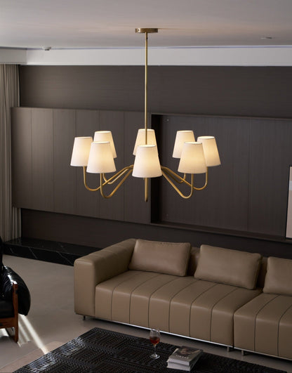 Welsley Chandelier | Brass with White Fabric Shade | 5 or 8 Lights