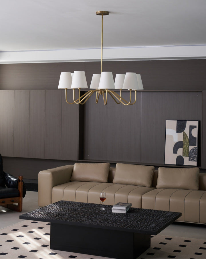 Welsley Chandelier | Brass with White Fabric Shade | 5 or 8 Lights