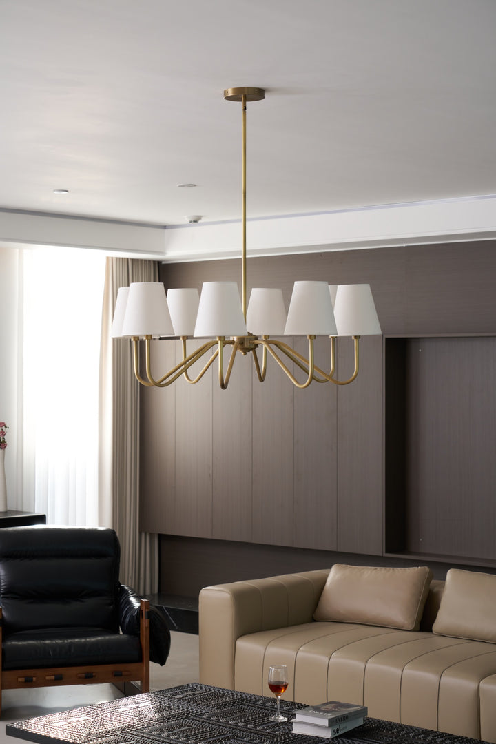 Welsley Chandelier | Brass with White Fabric Shade | 5 or 8 Lights