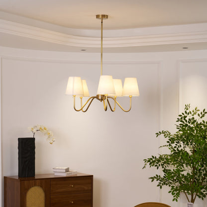 Welsley Chandelier | Brass with White Fabric Shade | 5 or 8 Lights