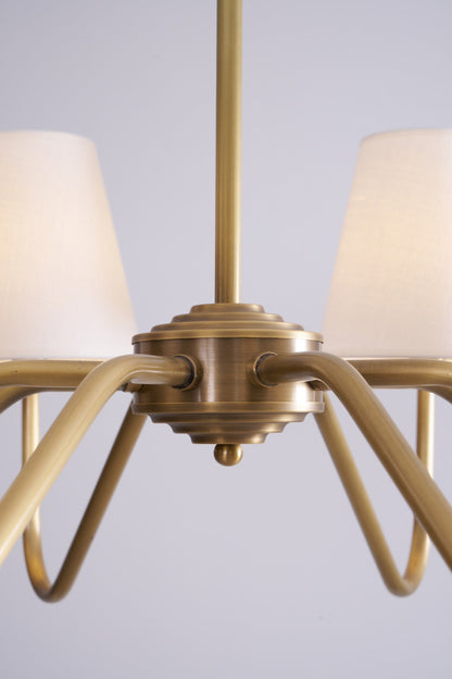 Welsley Chandelier | Brass with White Fabric Shade | 5 or 8 Lights
