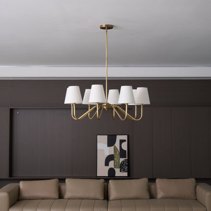 Welsley Chandelier | Brass with White Fabric Shade | 5 or 8 Lights