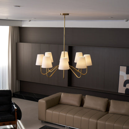 Welsley Chandelier | Brass with White Fabric Shade | 5 or 8 Lights