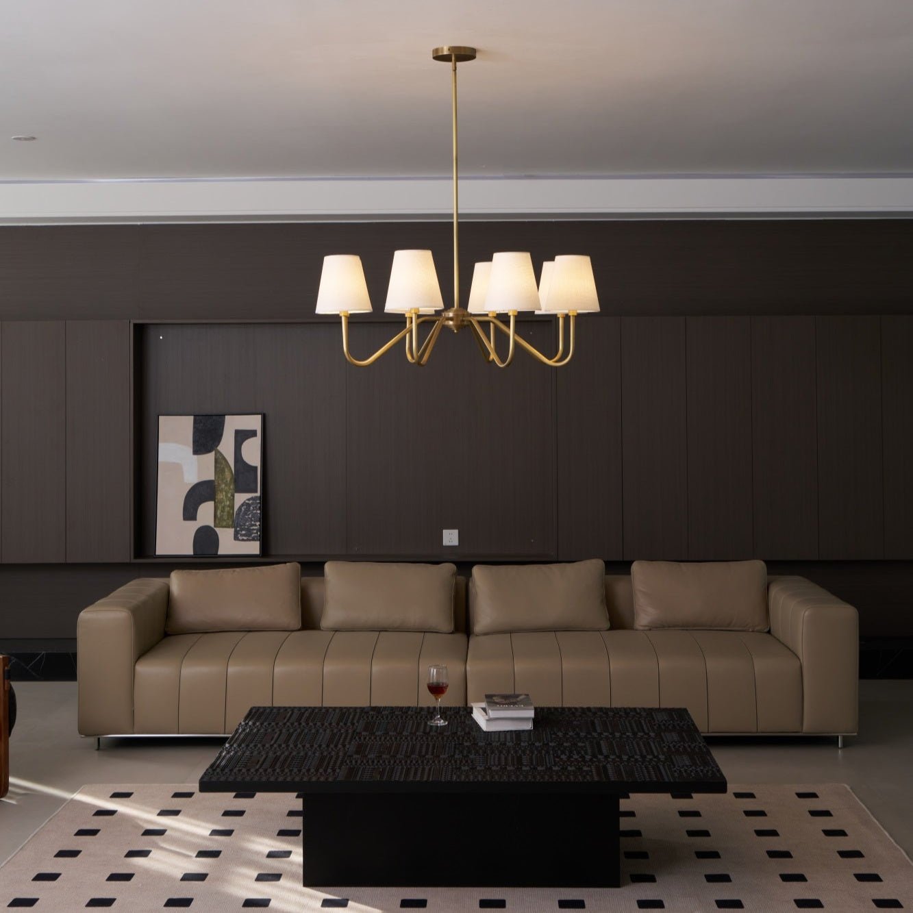 Welsley Chandelier | Brass with White Fabric Shade | 5 or 8 Lights