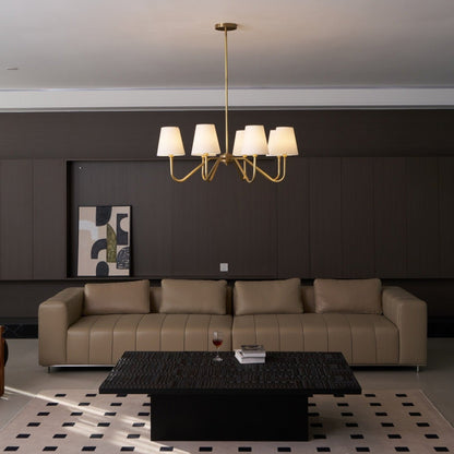 Welsley Chandelier | Brass with White Fabric Shade | 5 or 8 Lights