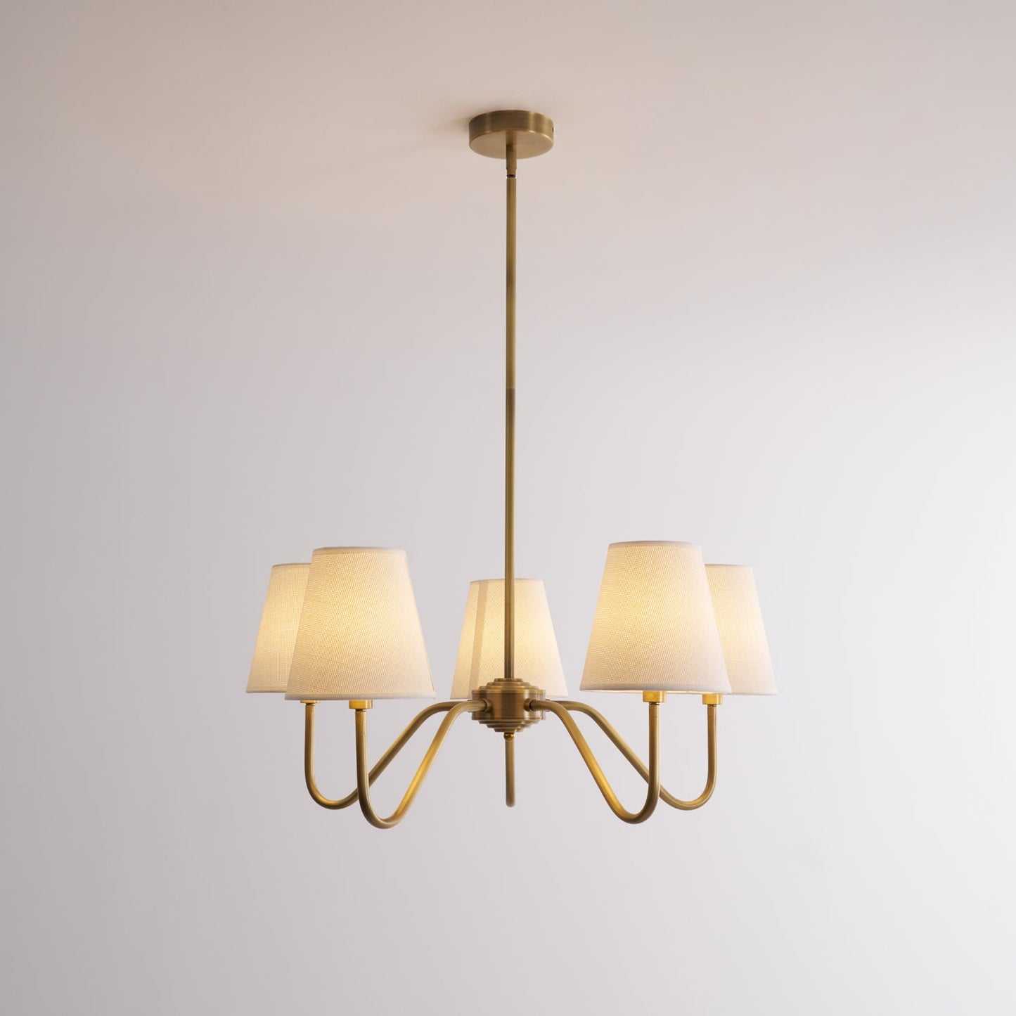 Welsley Chandelier | Brass with White Fabric Shade | 5 or 8 Lights