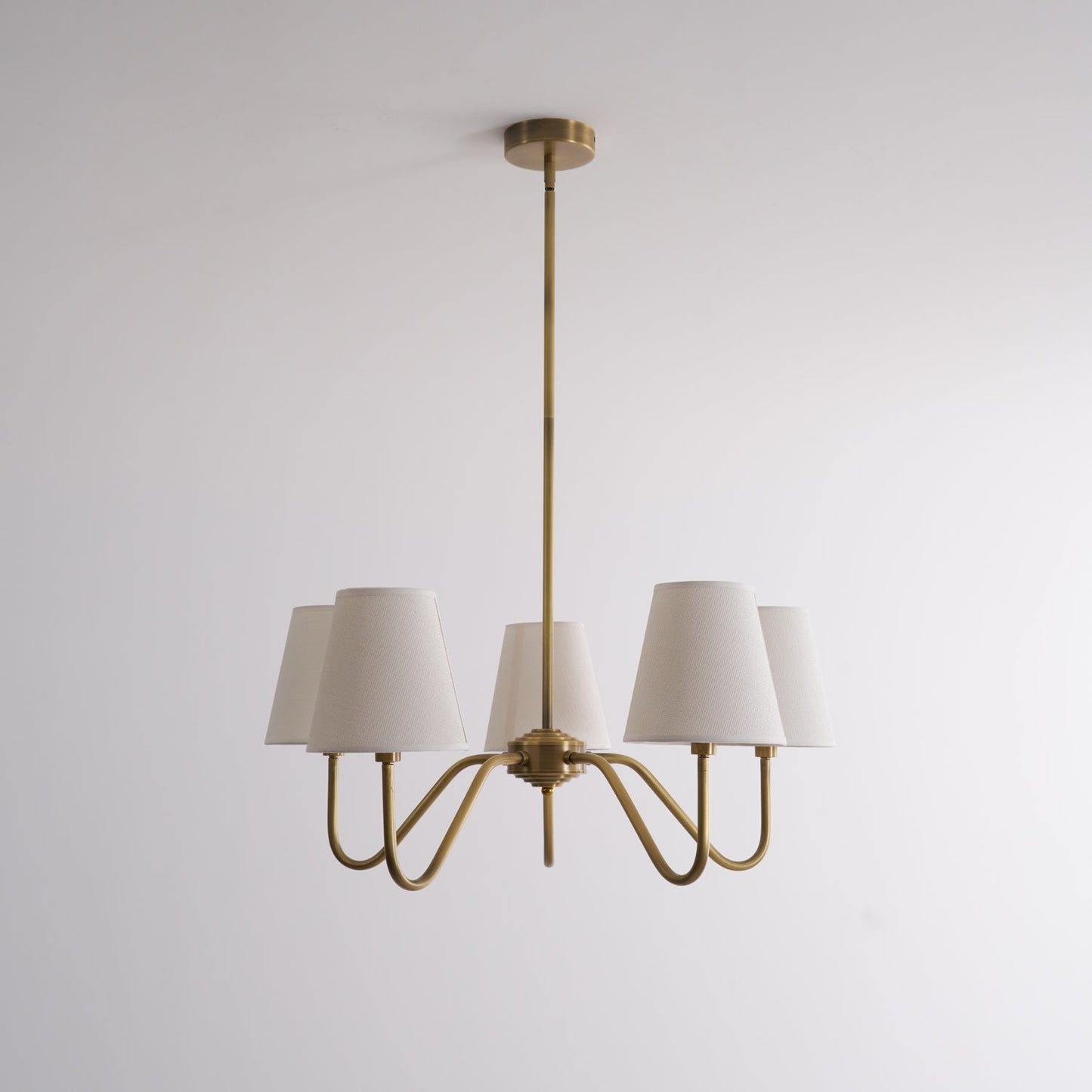 Welsley Chandelier | Brass with White Fabric Shade | 5 or 8 Lights