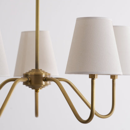 Welsley Chandelier | Brass with White Fabric Shade | 5 or 8 Lights