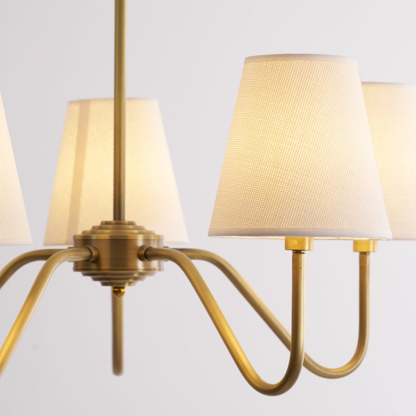 Welsley Chandelier | Brass with White Fabric Shade | 5 or 8 Lights