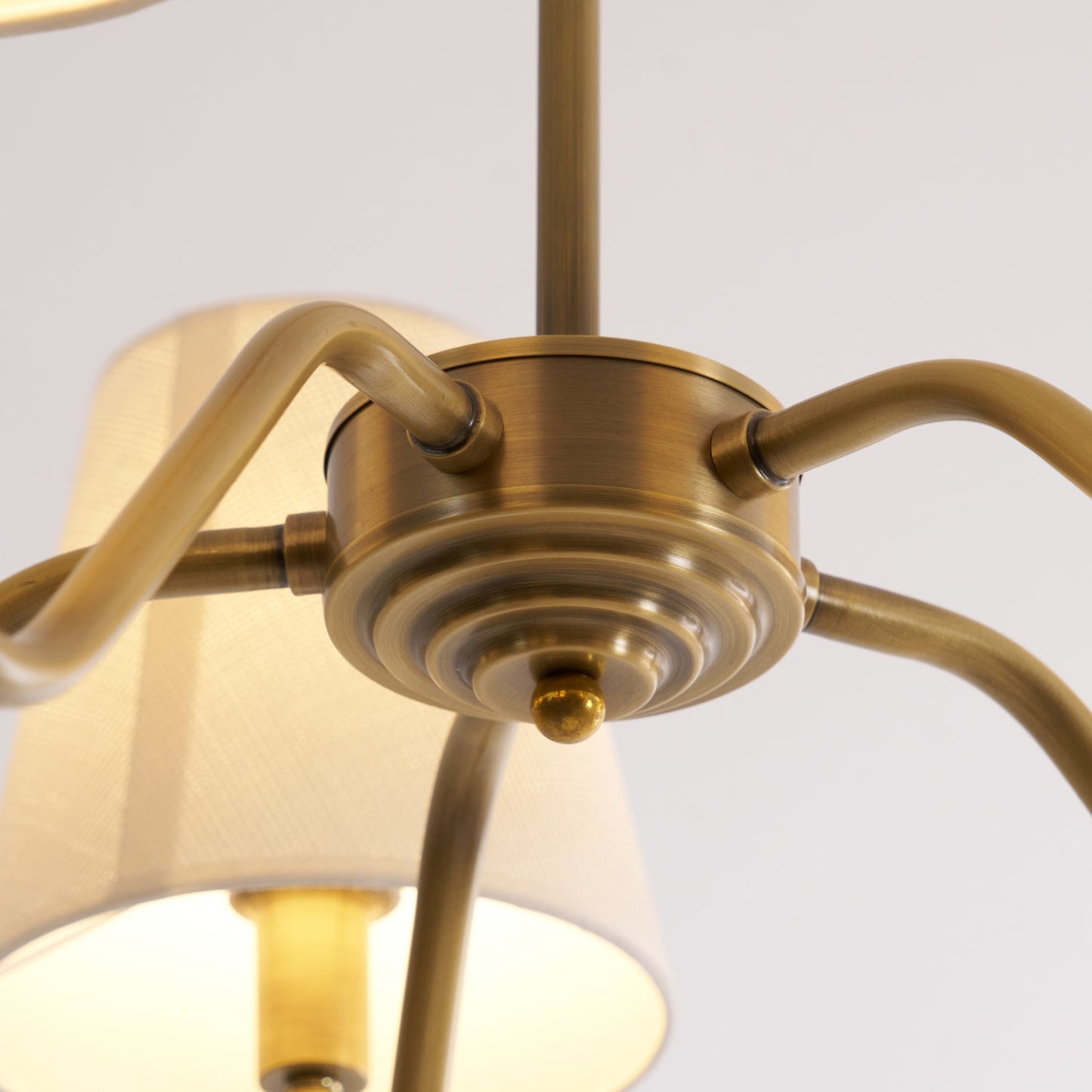 Welsley Chandelier | Brass with White Fabric Shade | 5 or 8 Lights