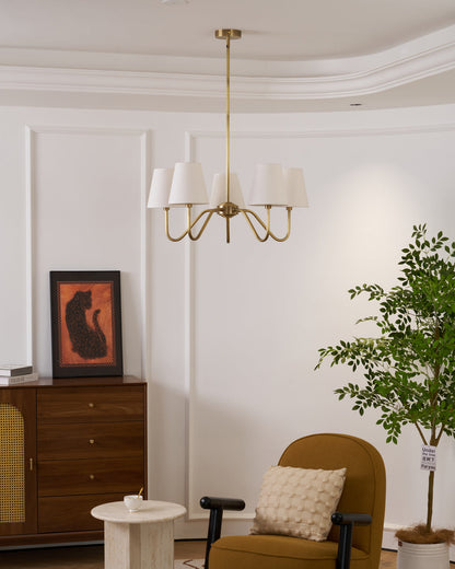 Welsley Chandelier | Brass with White Fabric Shade | 5 or 8 Lights