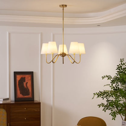Welsley Chandelier | Brass with White Fabric Shade | 5 or 8 Lights