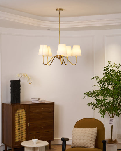 Welsley Chandelier | Brass with White Fabric Shade | 5 or 8 Lights