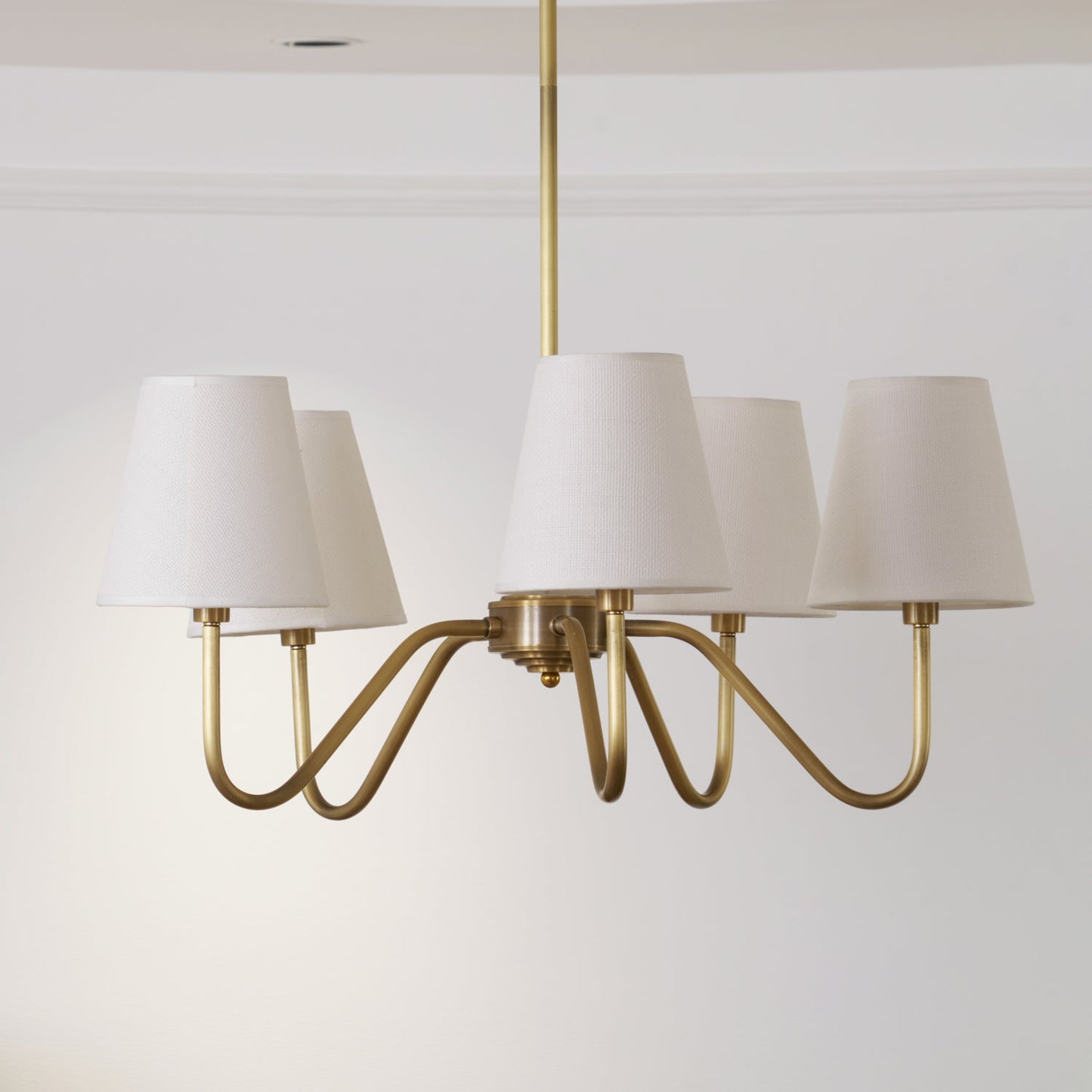 Welsley Chandelier | Brass with White Fabric Shade | 5 or 8 Lights