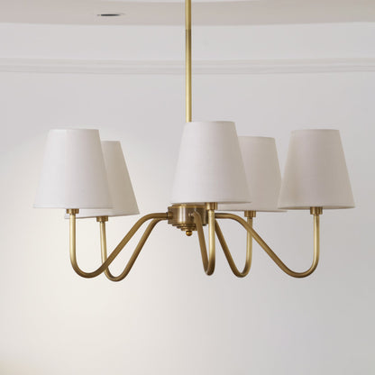 Welsley Chandelier | Brass with White Fabric Shade | 5 or 8 Lights