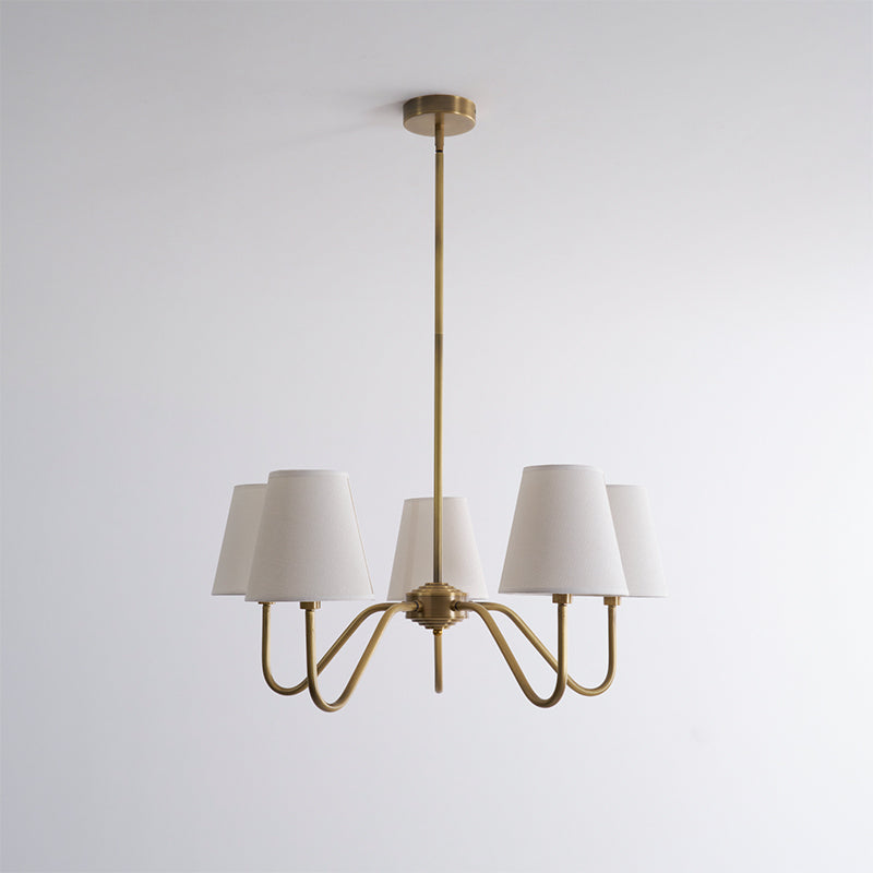 Welsley Chandelier | Brass with White Fabric Shade | 5 or 8 Lights
