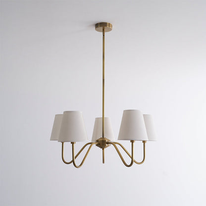Welsley Chandelier | Brass with White Fabric Shade | 5 or 8 Lights