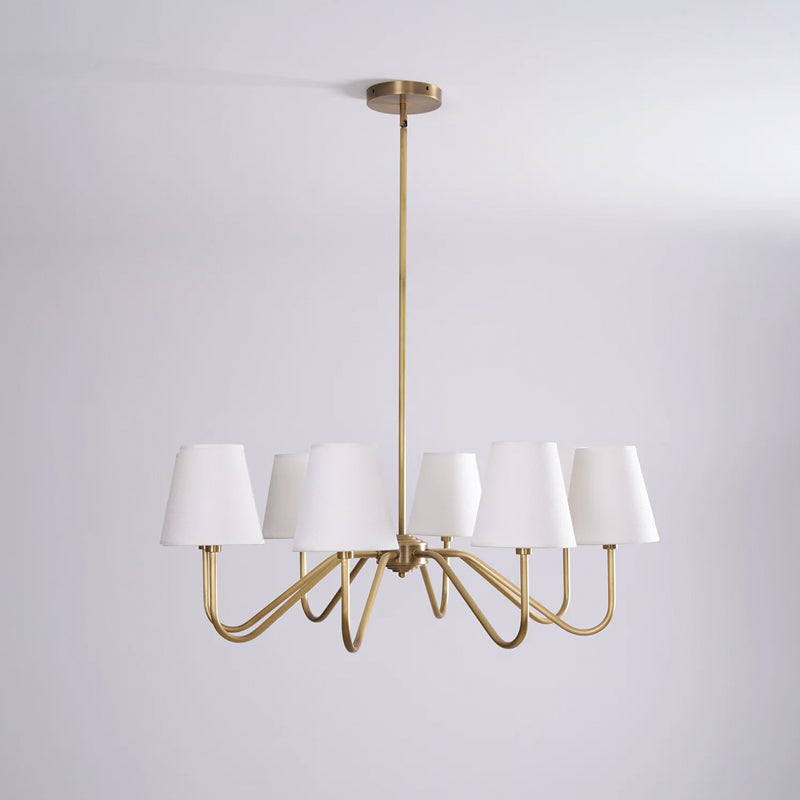 Welsley Chandelier | Brass with White Fabric Shade | 5 or 8 Lights