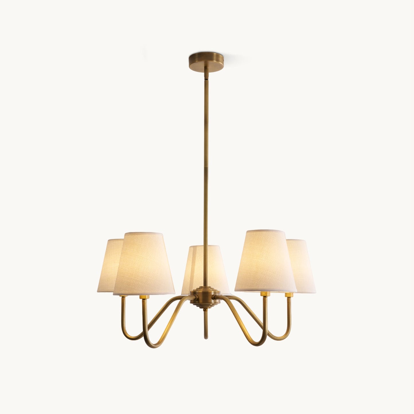 Welsley Chandelier | Brass with White Fabric Shade | 5 or 8 Lights
