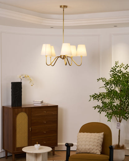 Welsley Chandelier | Brass with White Fabric Shade | 5 or 8 Lights
