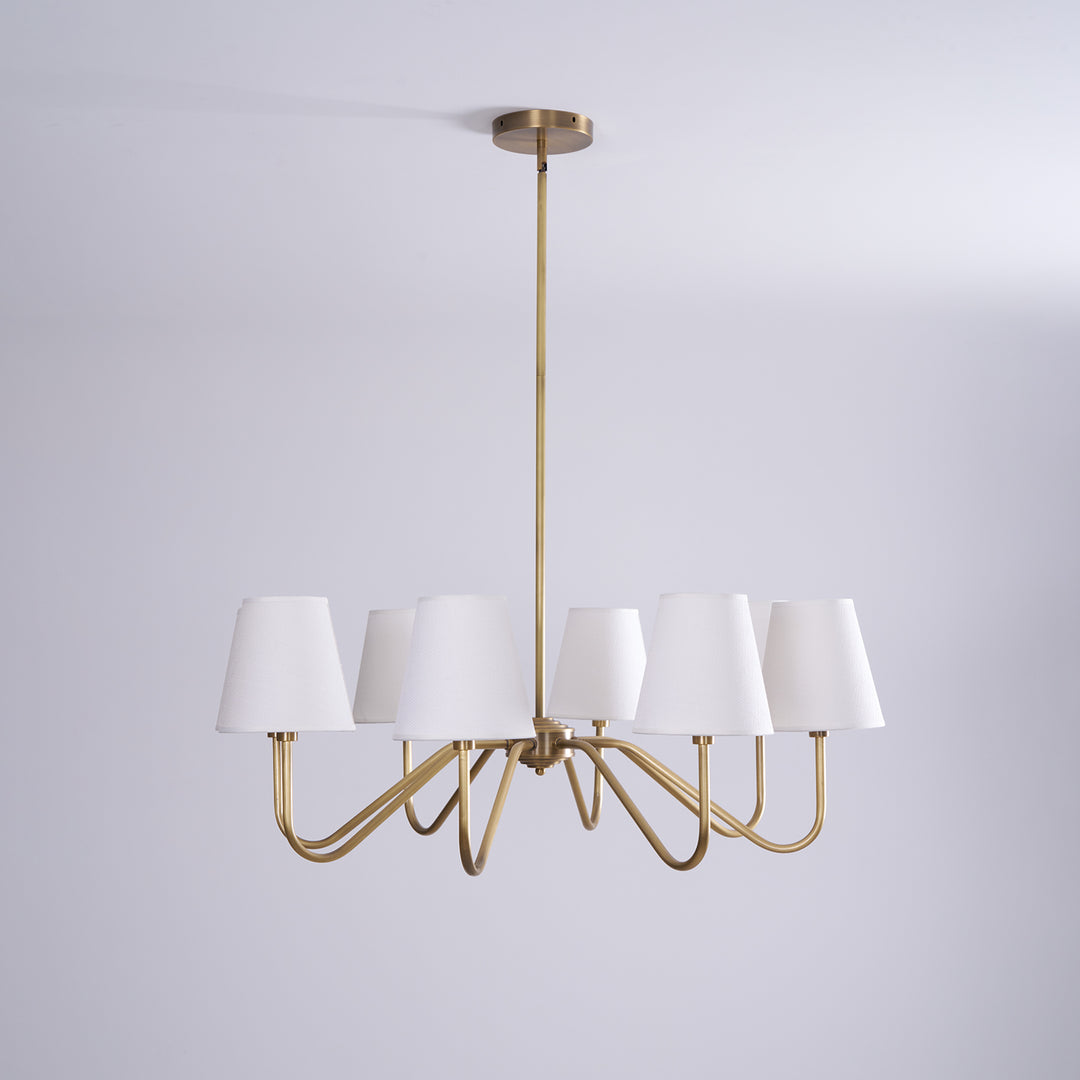Welsley Chandelier | Brass with White Fabric Shade | 5 or 8 Lights