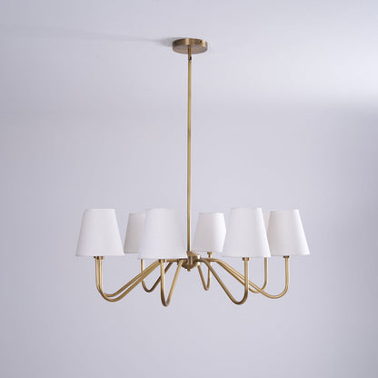 Welsley Chandelier | Brass with White Fabric Shade | 5 or 8 Lights