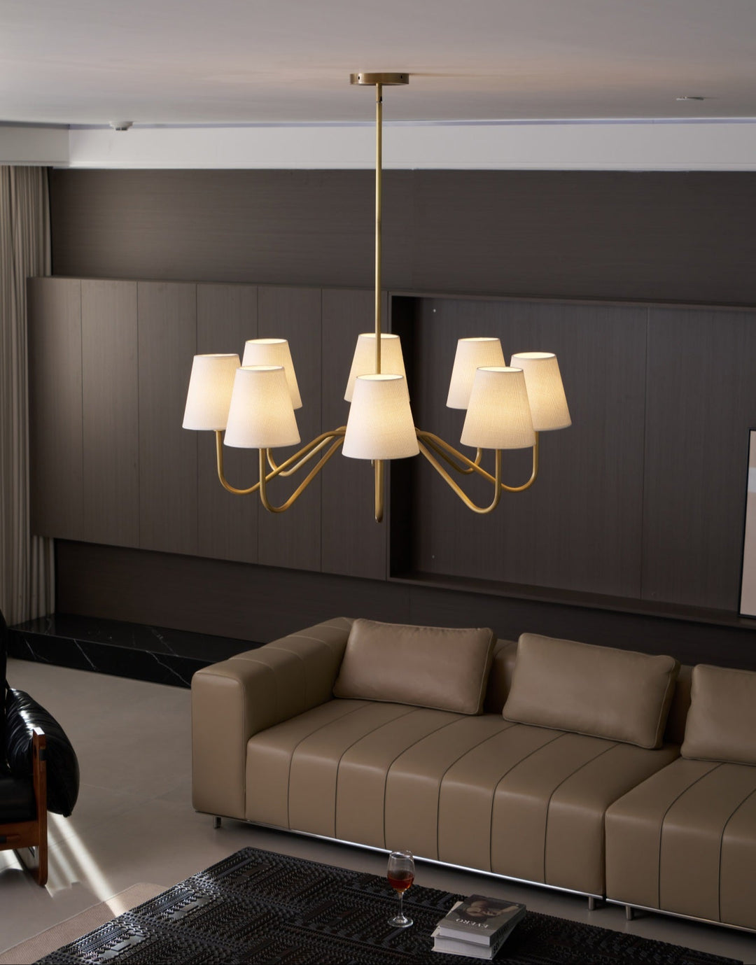 Welsley Chandelier | Brass with White Fabric Shade | 5 or 8 Lights