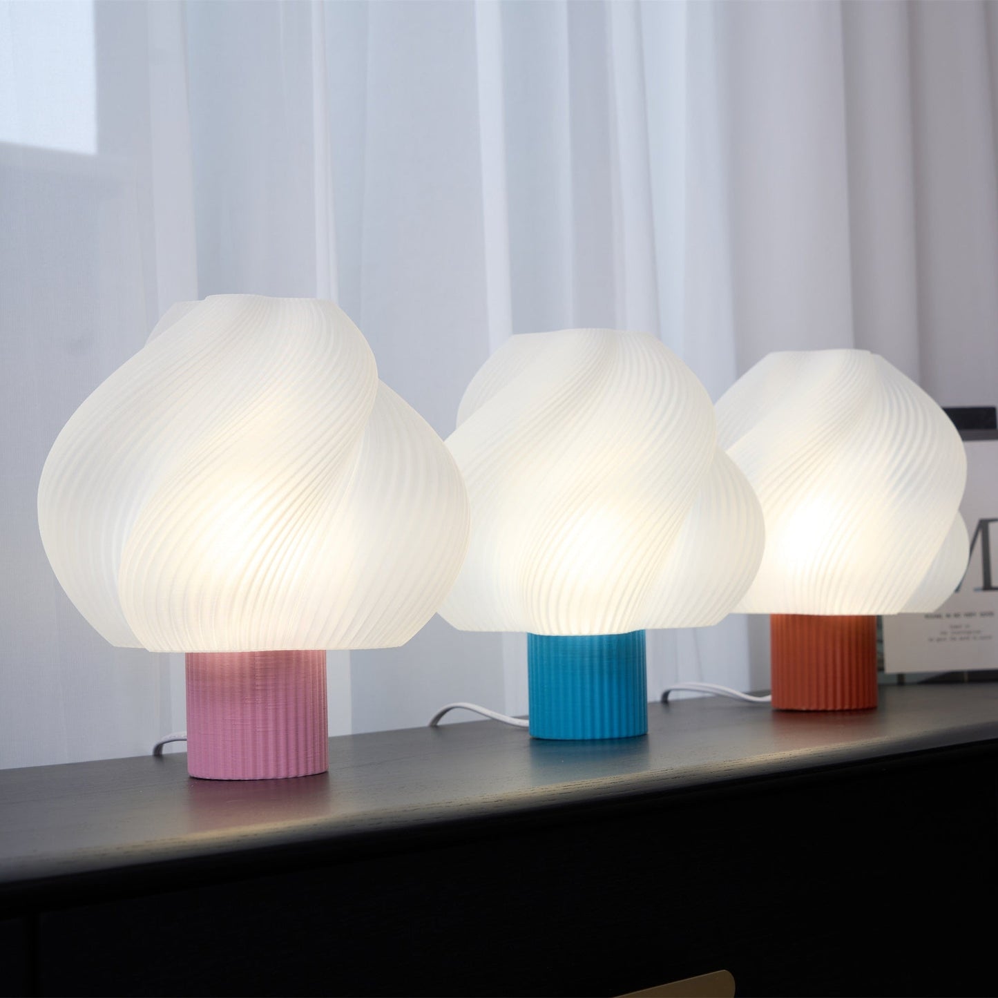 Whirl Pop Table Lamp | Frosted Swirl Shade | Pink, Red, Blue