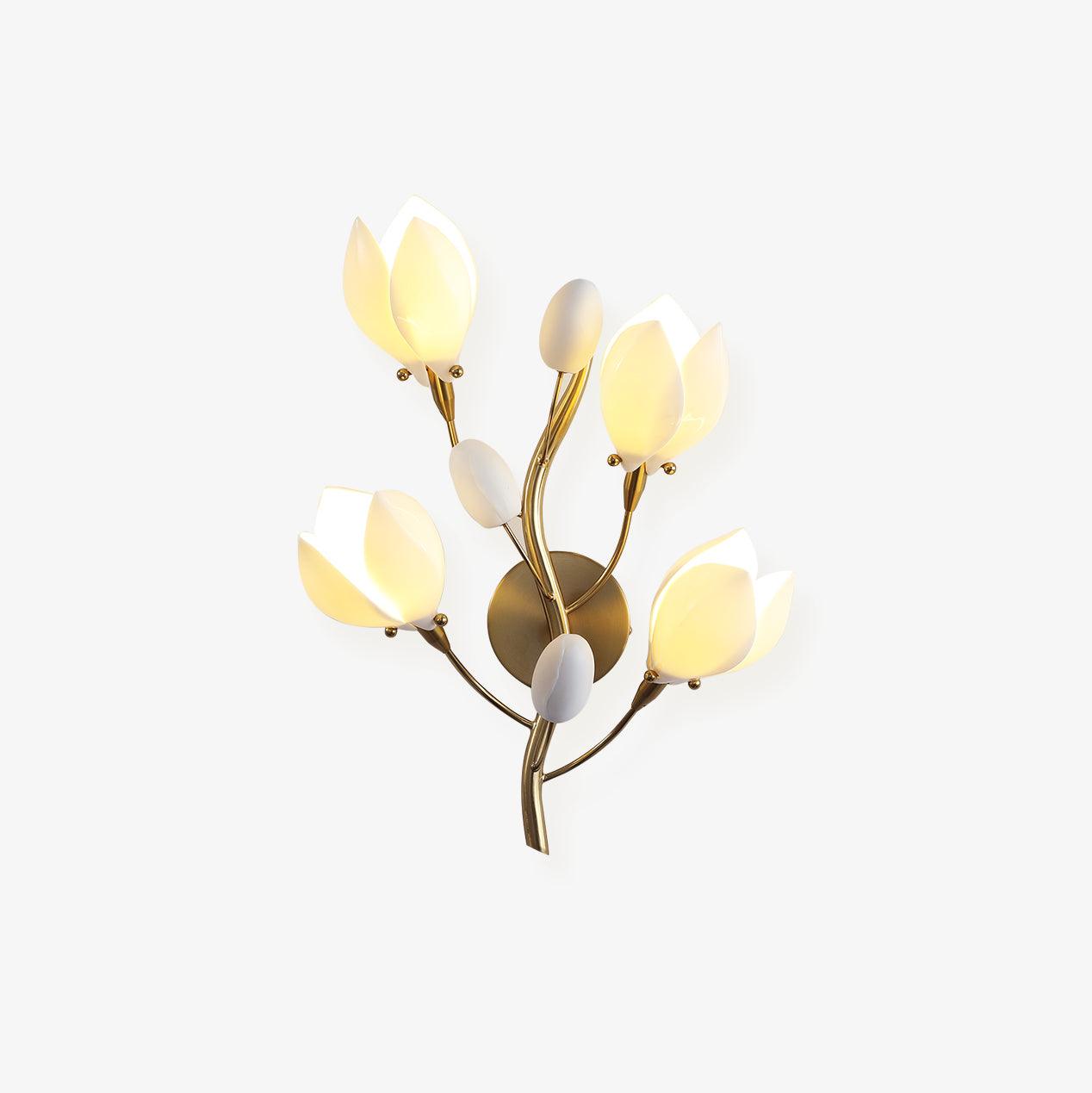 Porcelain Magnolia Wall Lamp | White Ceramic & Gold Metal | Set of 2