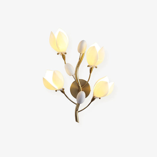 Porcelain Magnolia Wall Lamp | White Ceramic & Gold Metal | Set of 2