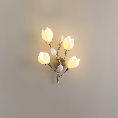 Porcelain Magnolia Wall Lamp | White Ceramic & Gold Metal | Set of 2
