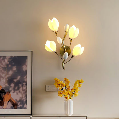 Porcelain Magnolia Wall Lamp | White Ceramic & Gold Metal | Set of 2