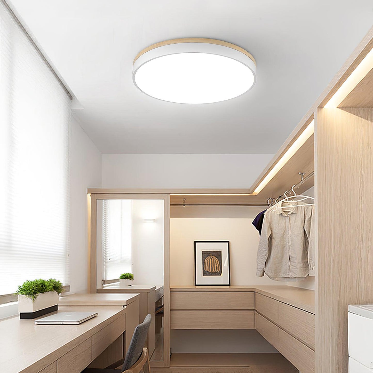 White Round Wooden Ceiling Lamp | Built-in LED | 30cm, 40cm, 50cm Options