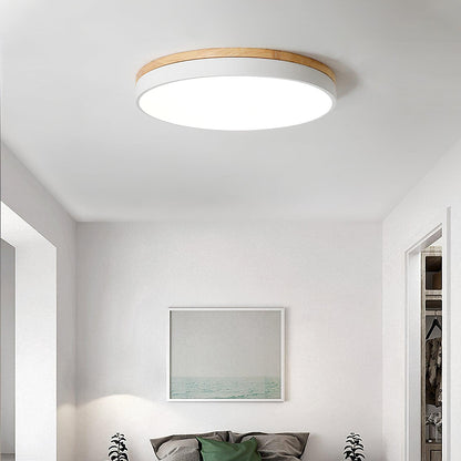 White Round Wooden Ceiling Lamp | Built-in LED | 30cm, 40cm, 50cm Options