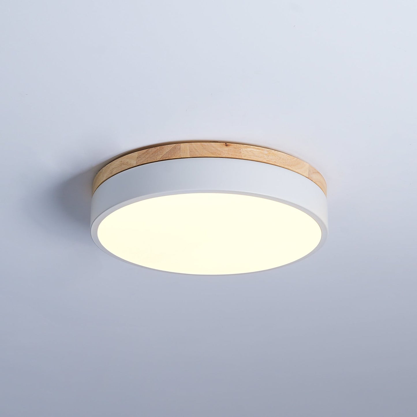White Round Wooden Ceiling Lamp | Built-in LED | 30cm, 40cm, 50cm Options