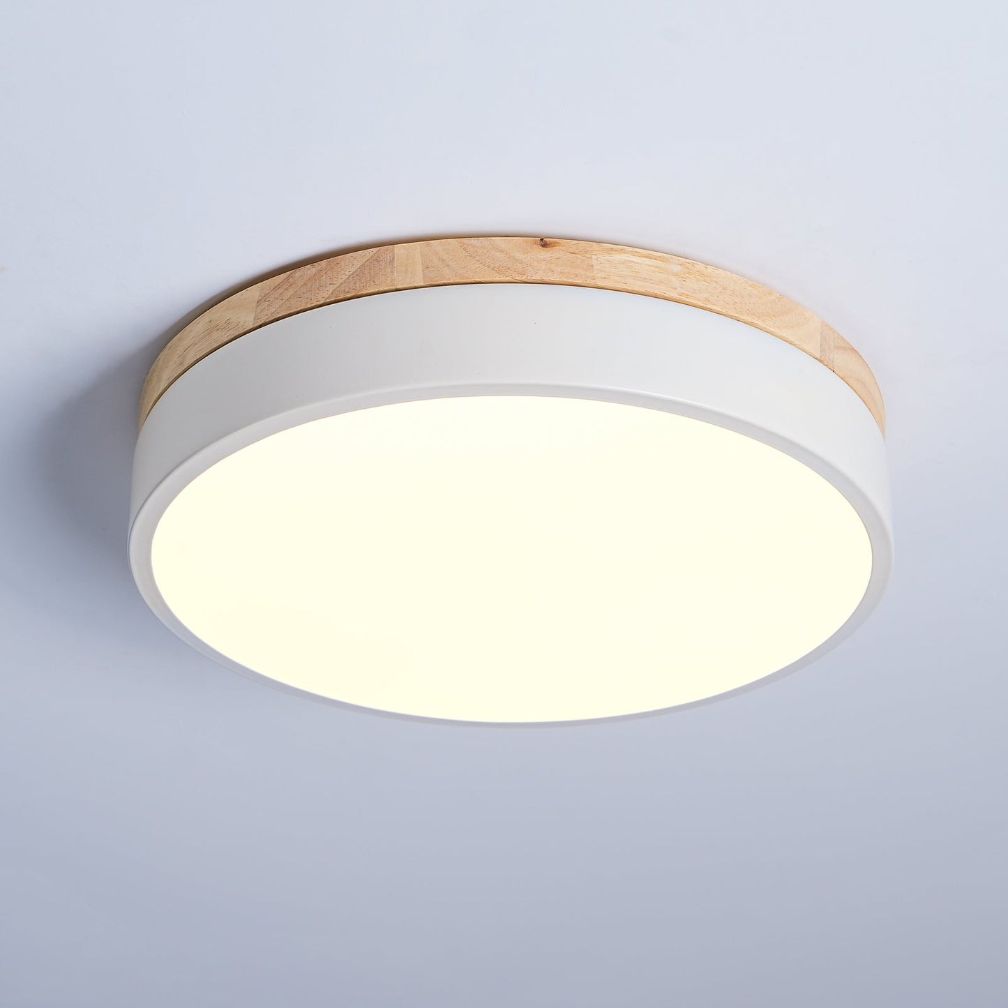 White Round Wooden Ceiling Lamp | Built-in LED | 30cm, 40cm, 50cm Options