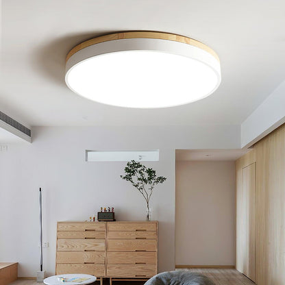 White Round Wooden Ceiling Lamp | Built-in LED | 30cm, 40cm, 50cm Options