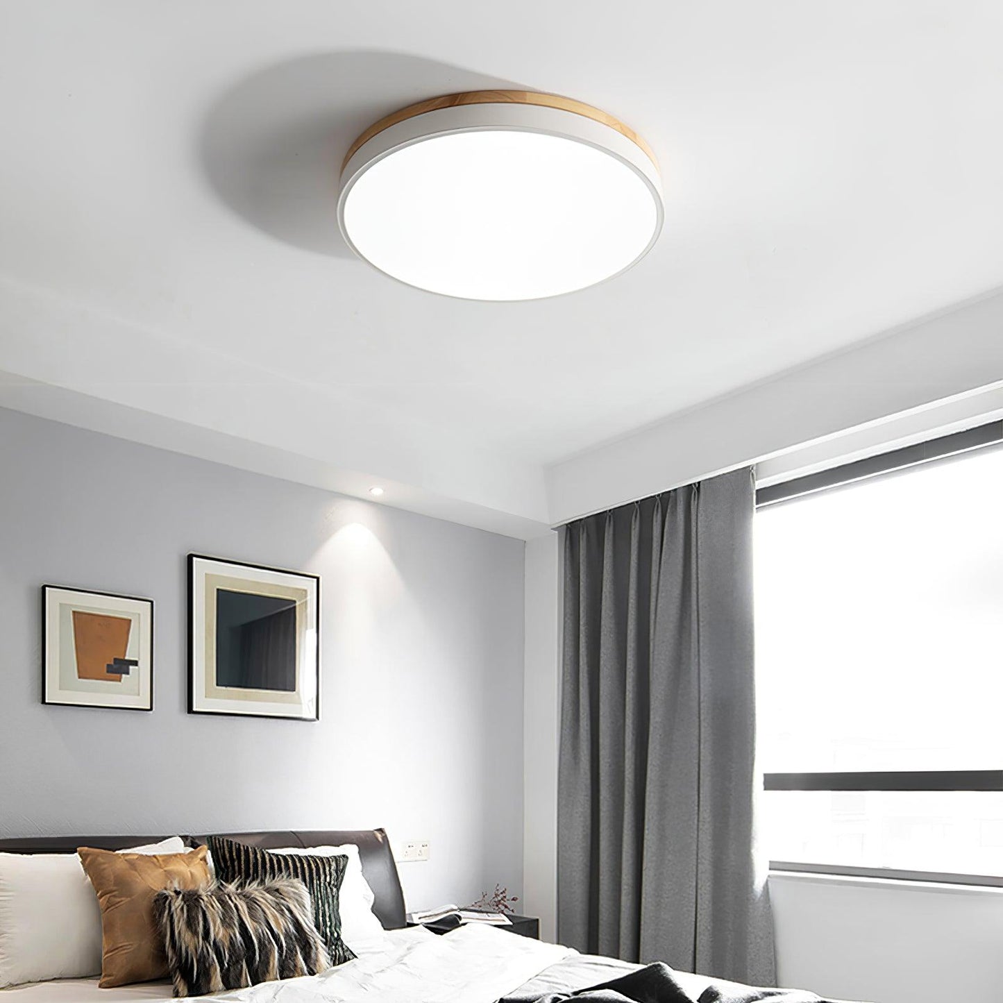 White Round Wooden Ceiling Lamp | Built-in LED | 30cm, 40cm, 50cm Options