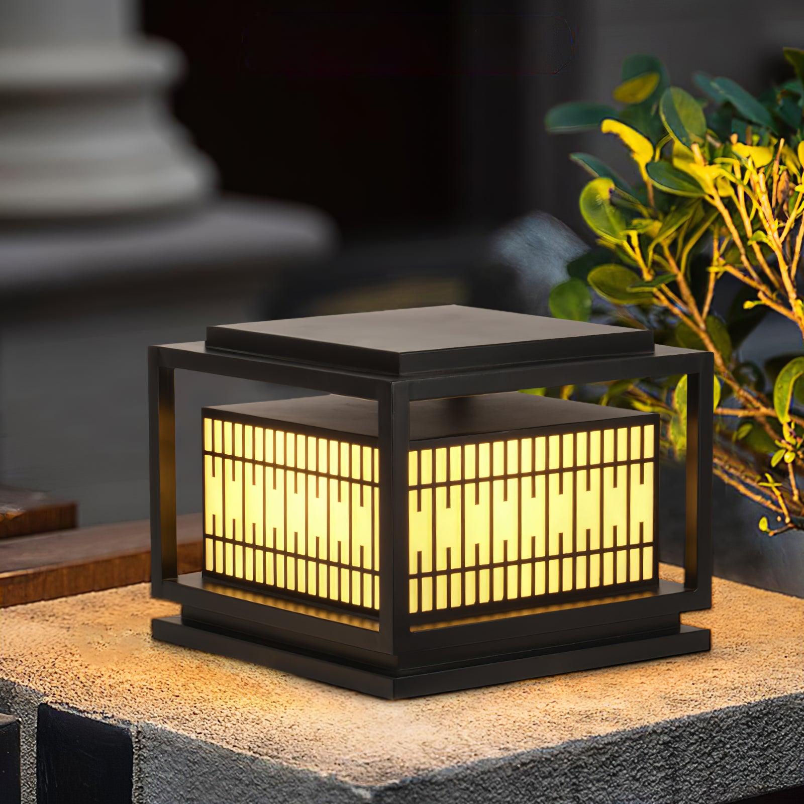 Outdoor Post Light | Metal & Frosted Alabaster | 38cm x 38cm x 30cm