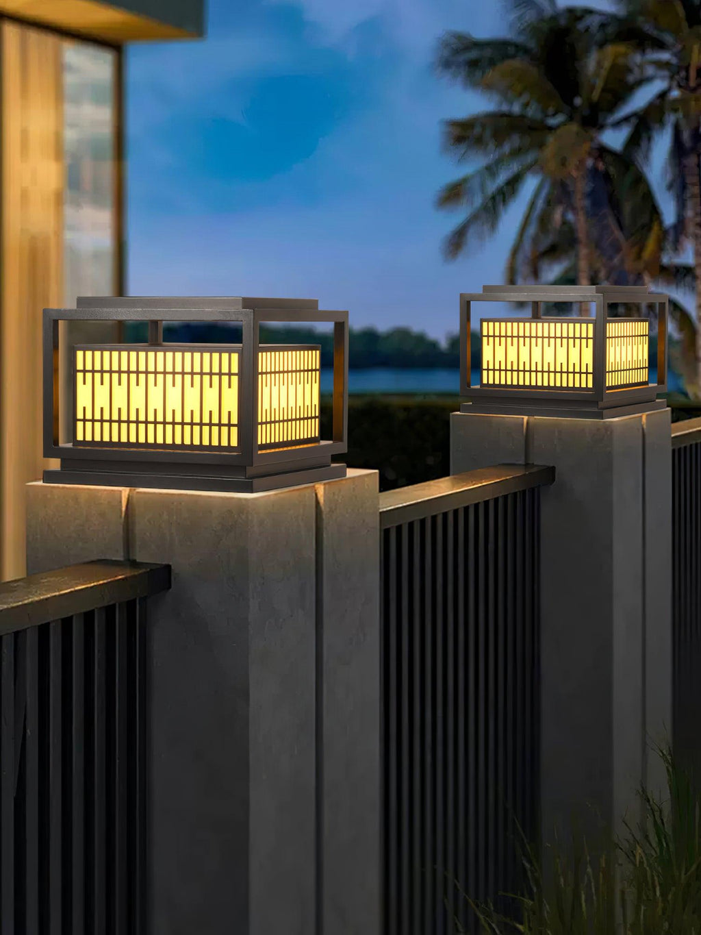 Outdoor Post Light | Metal & Frosted Alabaster | 38cm x 38cm x 30cm