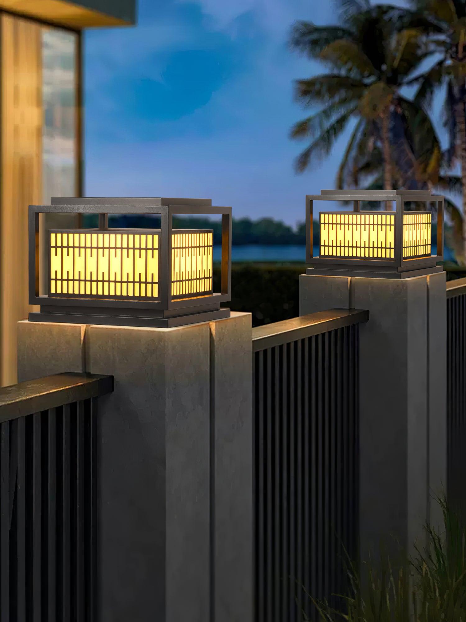 Outdoor Post Light | Metal & Frosted Alabaster | 38cm x 38cm x 30cm