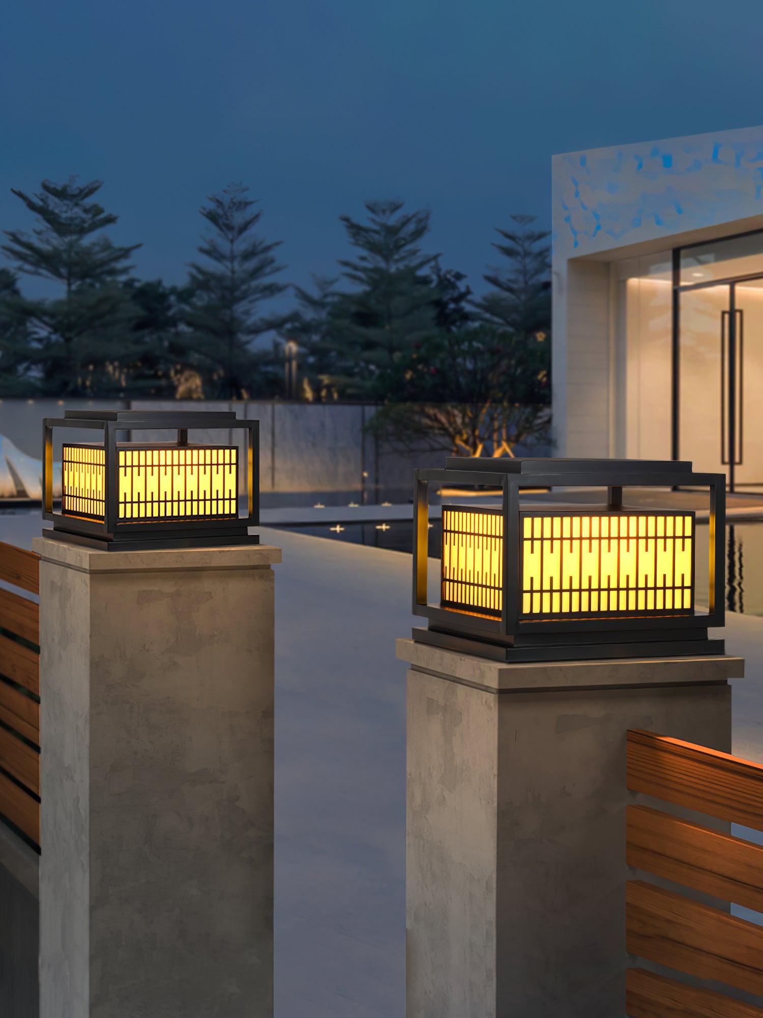 Outdoor Post Light | Metal & Frosted Alabaster | 38cm x 38cm x 30cm
