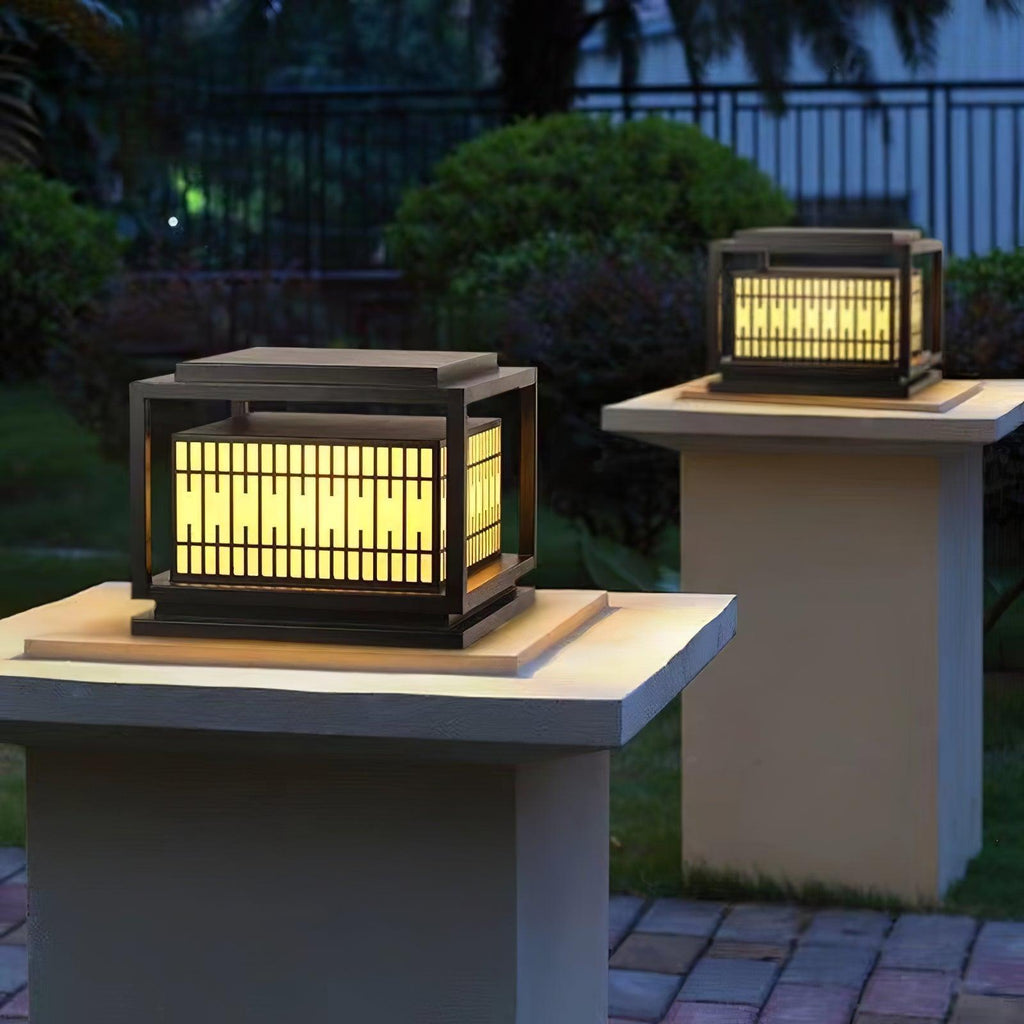 Outdoor Post Light | Metal & Frosted Alabaster | 38cm x 38cm x 30cm