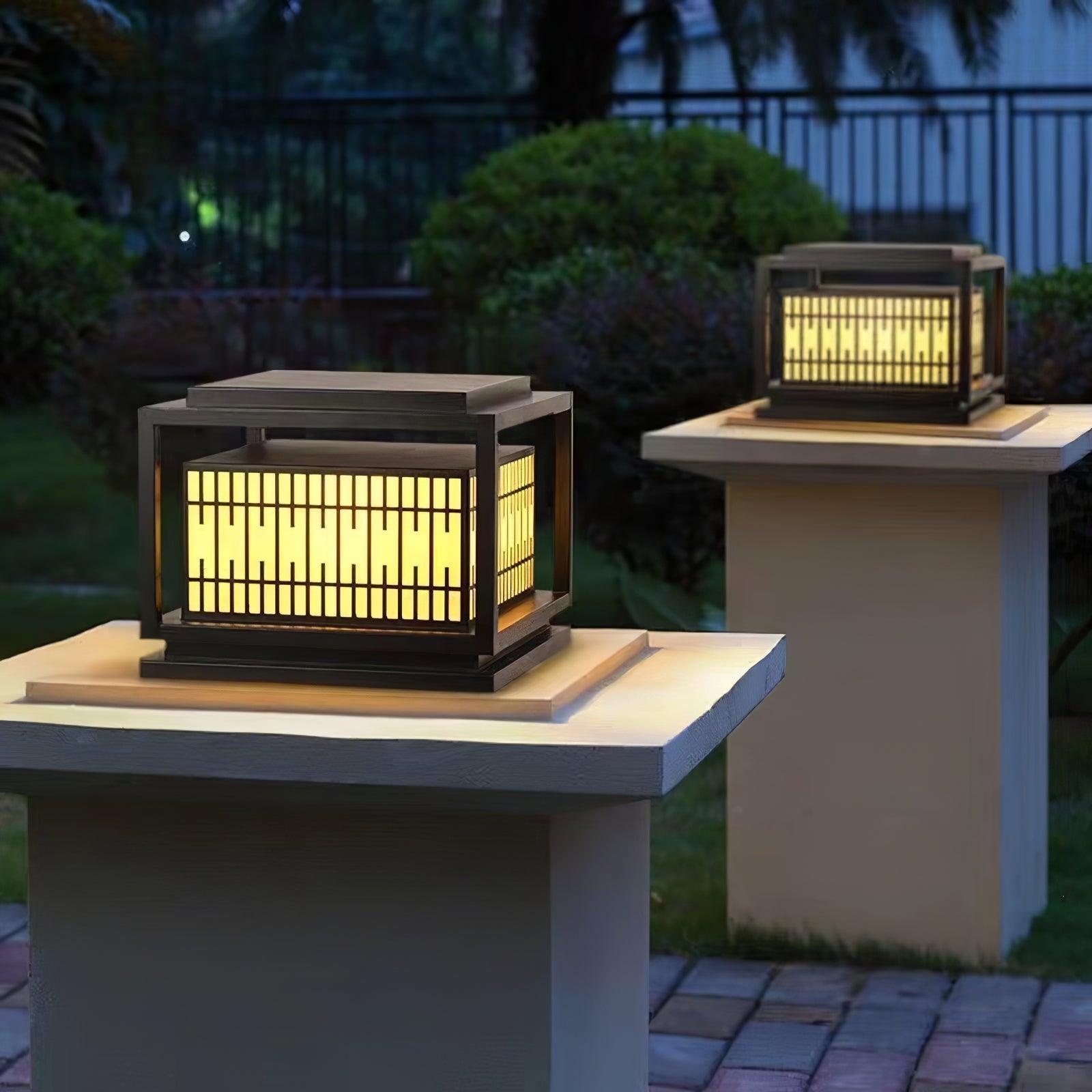 Outdoor Post Light | Metal & Frosted Alabaster | 38cm x 38cm x 30cm