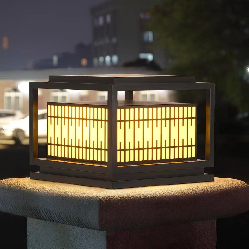Outdoor Post Light | Metal & Frosted Alabaster | 38cm x 38cm x 30cm