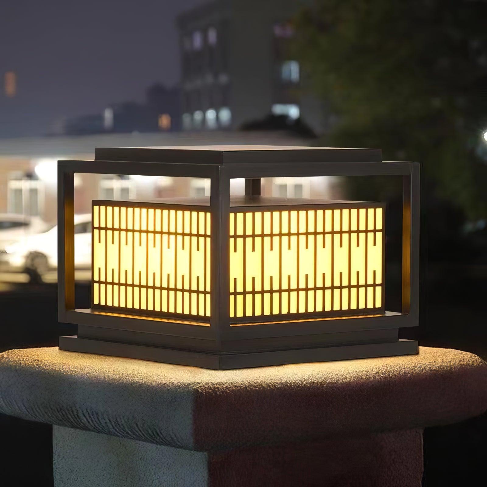 Outdoor Post Light | Metal & Frosted Alabaster | 38cm x 38cm x 30cm