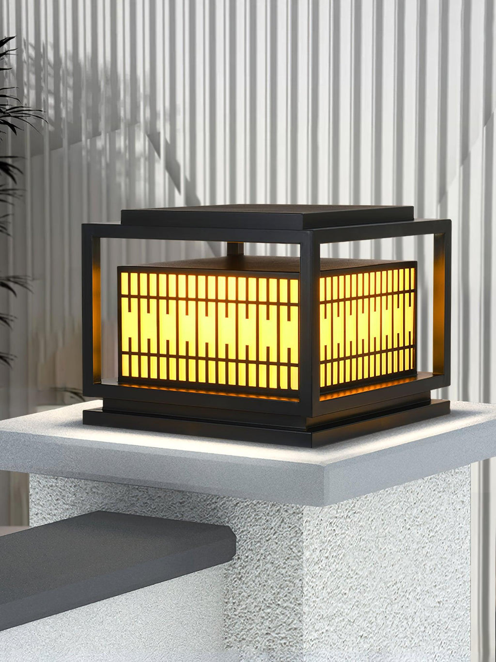 Outdoor Post Light | Metal & Frosted Alabaster | 38cm x 38cm x 30cm