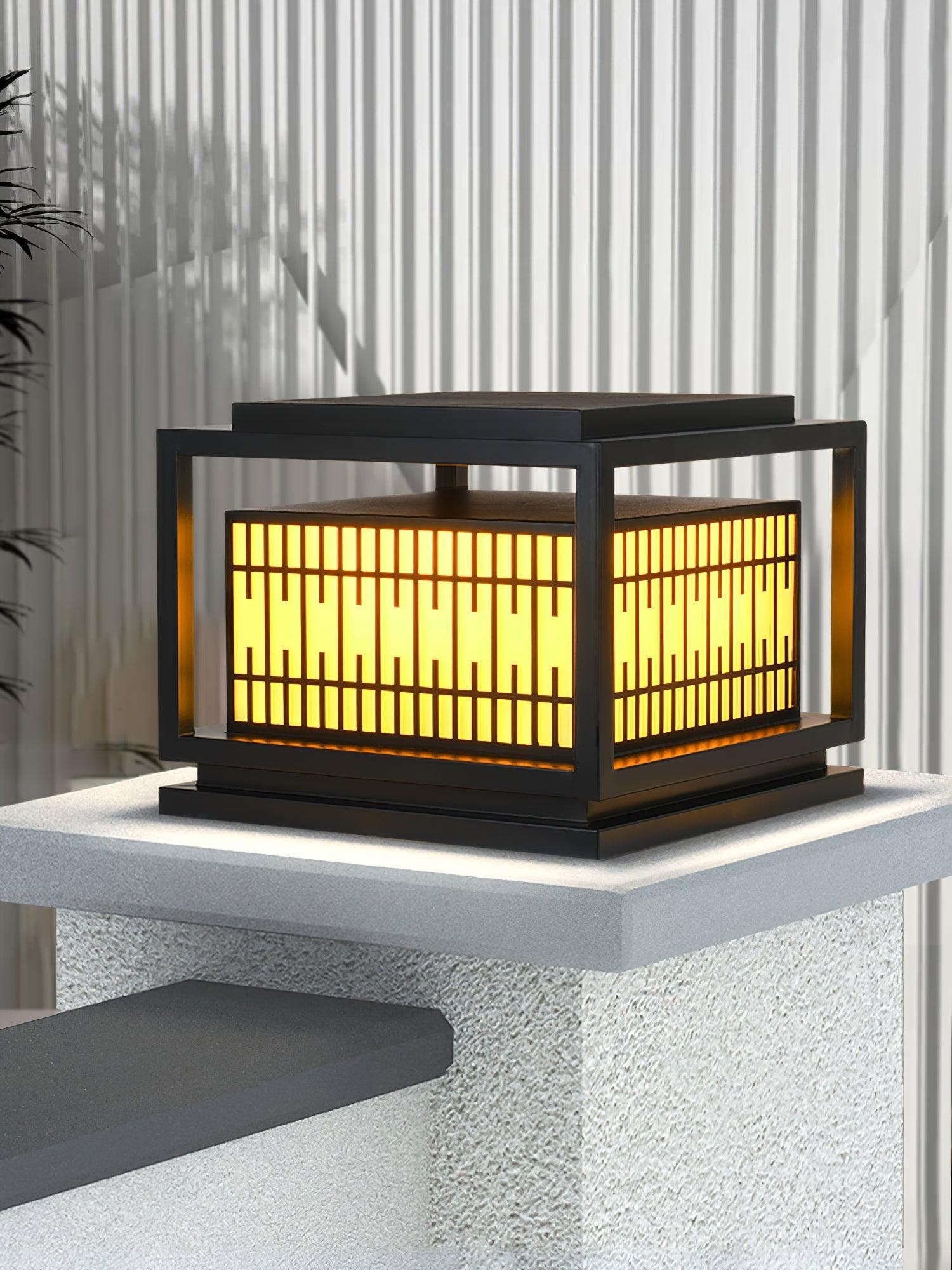 Outdoor Post Light | Metal & Frosted Alabaster | 38cm x 38cm x 30cm