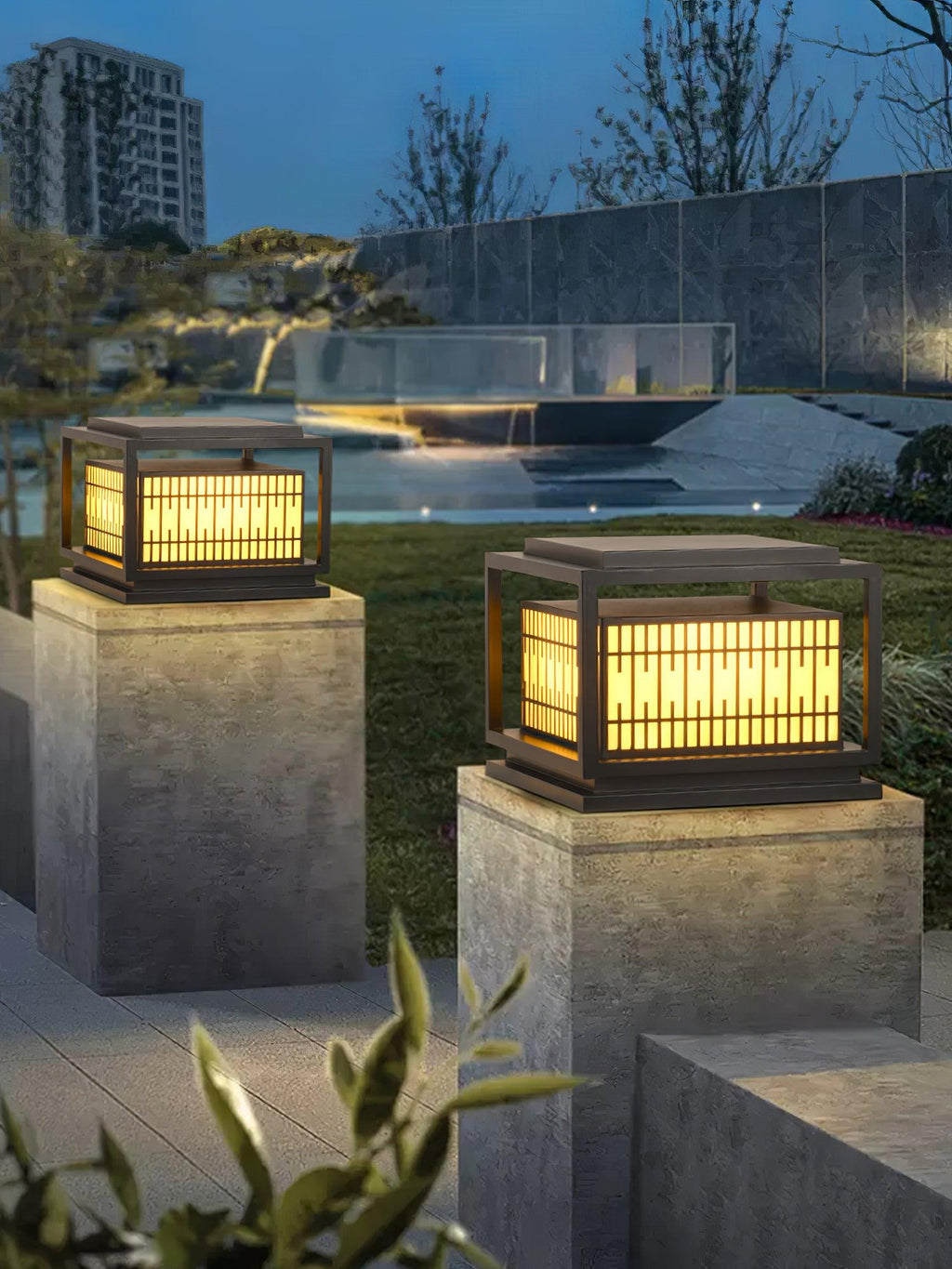 Outdoor Post Light | Metal & Frosted Alabaster | 38cm x 38cm x 30cm